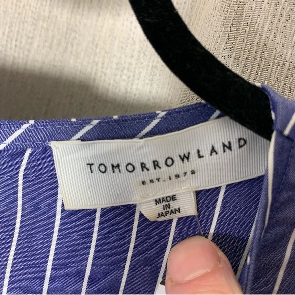 TomorrowLand Blouse Sz 38 Blue White Lines Long Sleeve Classic Made in Japan - Picture 10 of 14